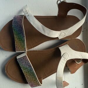 Adrienne Vittadini White Sandals with Multicolor Accents